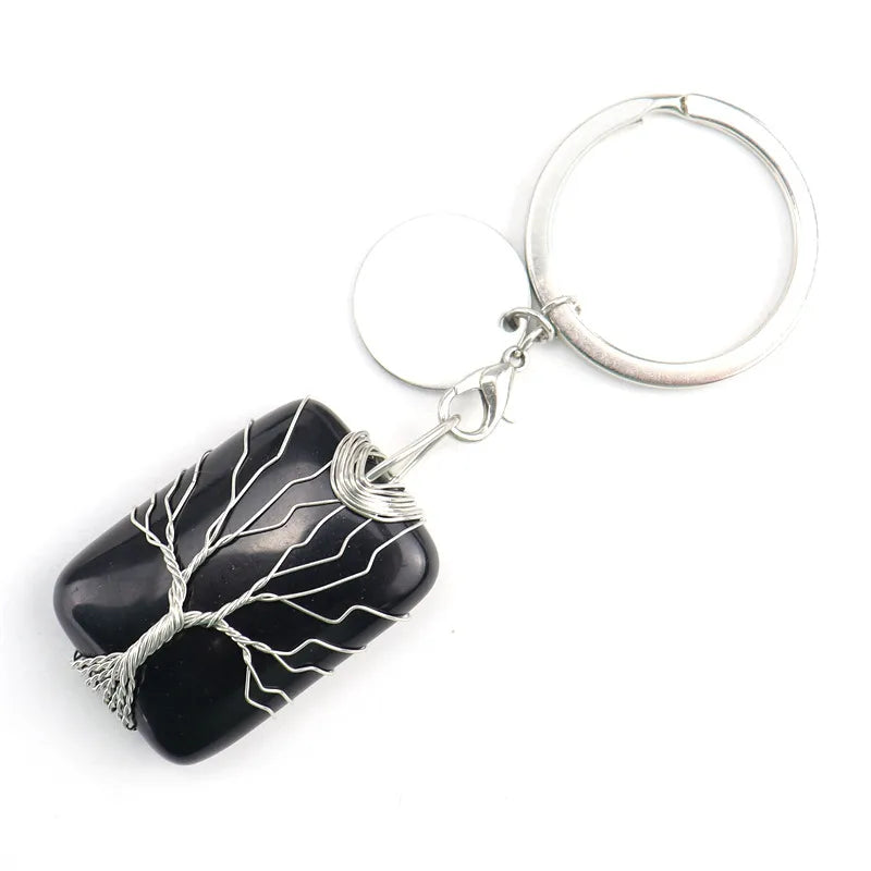 1 piece retro geometric natural stone copper plating unisex keychain