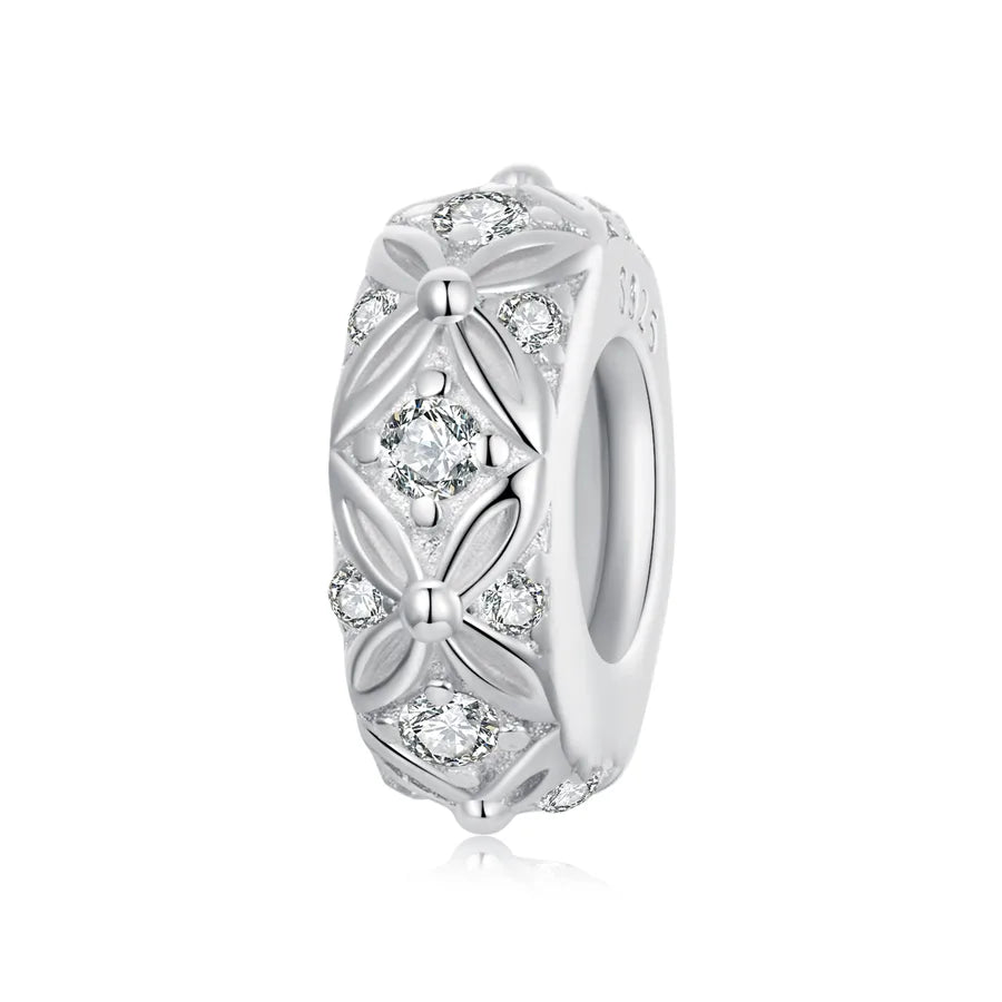Aifule Retro Embossed Pattern Silicone Spacer Beads S925 Sterling Silver DIY Classical Bracelet Positioning Bead Ornament