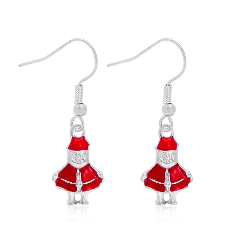 Fashionable Minimalist Christmas Series Earrings Women's Bell Drop Oil Flower Ring Snowman Christmas Tree Santa Claus Ear Jewelry