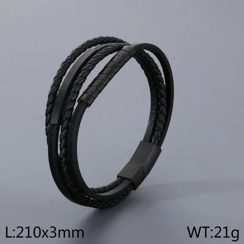Simple Style Color Block Stainless Steel Layered 18K Gold Plated Men's Bracelets