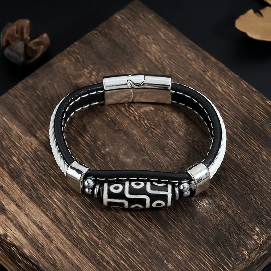 Retro Streetwear Geometric Pu Leather Men's Bracelets Men Cord & Leather Bracelets