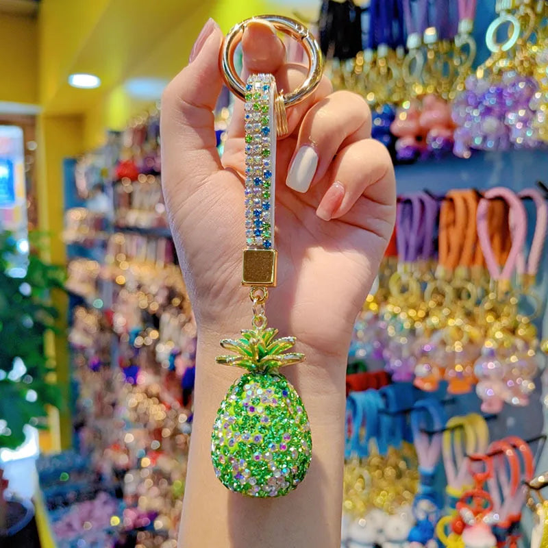 Pineapple Design Full Drill Ceramic Keychain Couple Bag Charm Chain Ring Lanyard Christmas Valentine's Day New Year Gift
