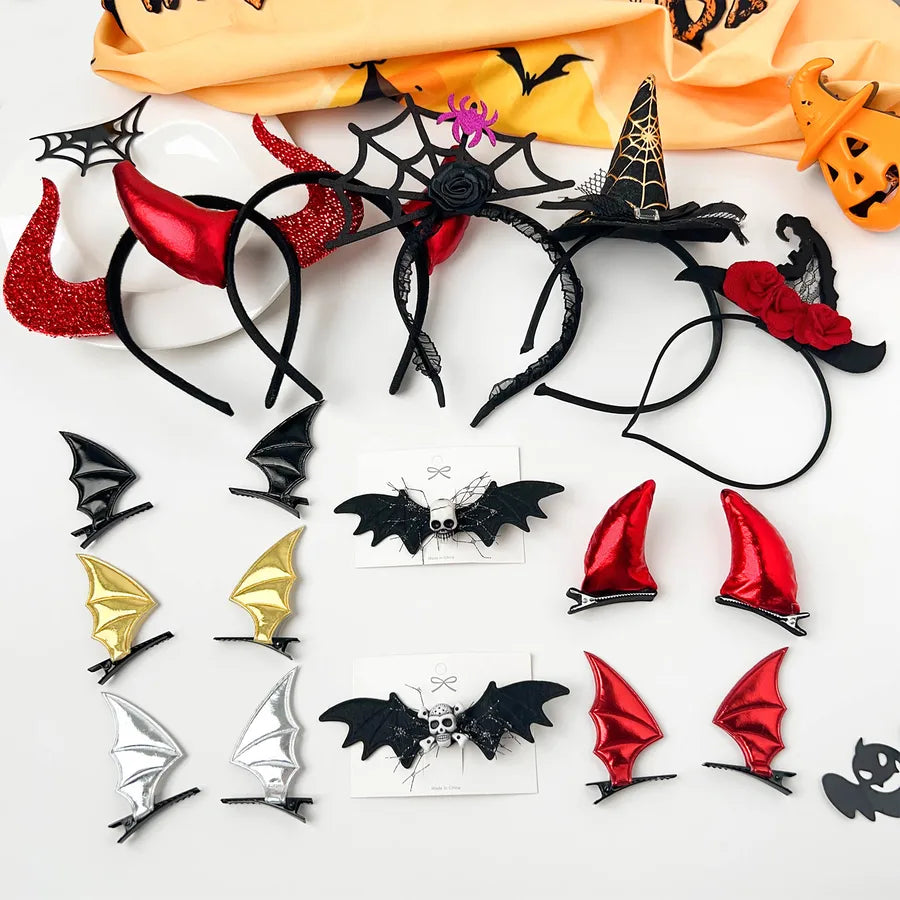 Halloween Party Festive Women's Hair Accessories Spider Web Bat Headband Atmosphere Feeling Hair Clip Pumpkin Skull Design