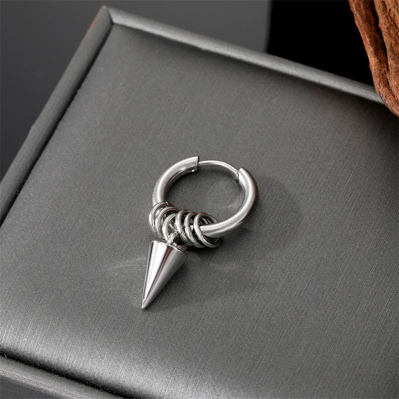 punk triangle cross feather stainless steel plating dangling earrings 1 piece