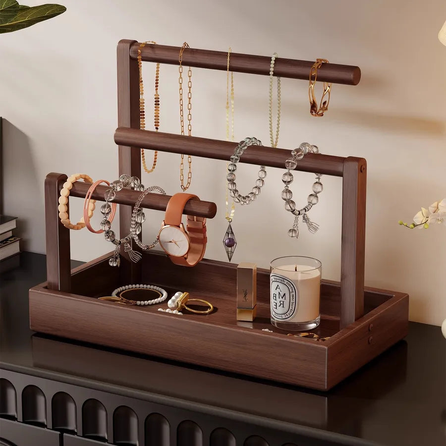 Crystal Bracelet Display Stand Jewelry Holder Wooden Material High-End Style Bracelet Storage Organizer Box For Desktop