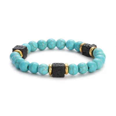 New Lava Cube Volcanic Stone Bracelet Men's Colorful Marble Glass Beads Retro Bracelet