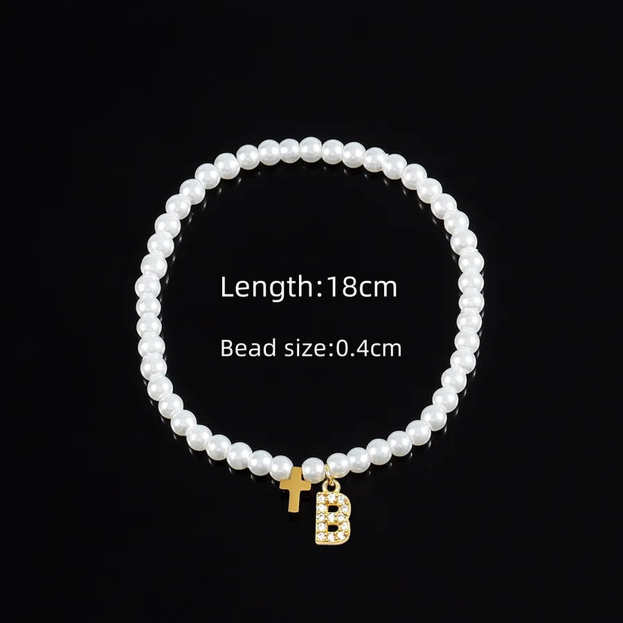 Elegant Vintage Style Classic Style Cross Letter 304 Stainless Steel Artificial Pearl Copper Beaded Chain Beaded Bracelets Wholesale