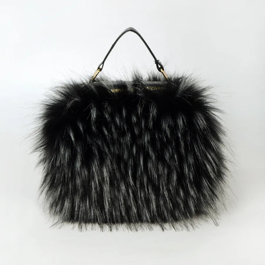 New Fashion Furry Personalized Niche Design Crossbody High Sense Imitation Raccoon Fur Fur Plush Hand-Carrying Bag Bag for Women