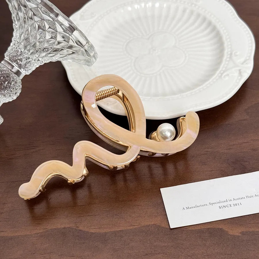 IG Style Women's Waves Arylic Alloy Inlay Pearl Hair Claws