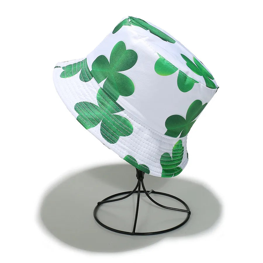 Summer New Green Clover Print Fishing Cap Saint Patrick Day Sunshade Hat For Women Irish Style Spring Autumn Simple Sweet Style