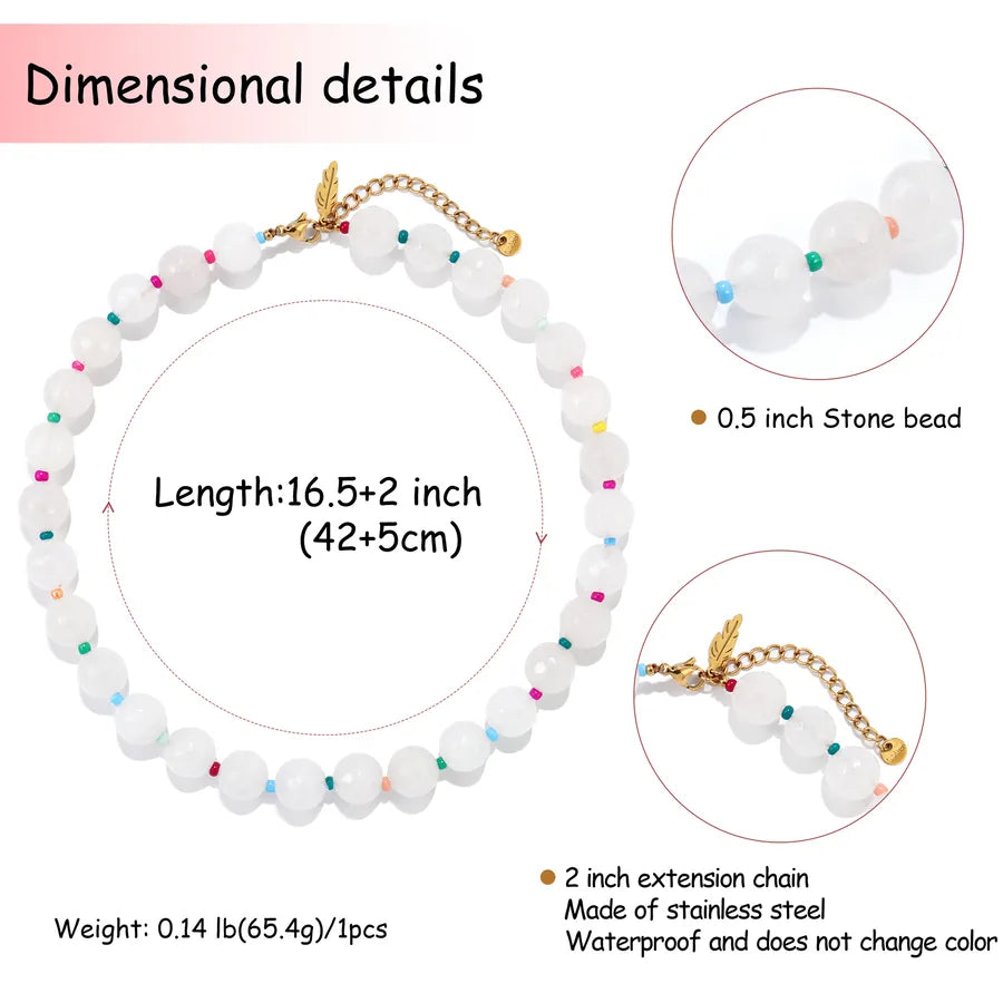Elegant Geometric 304 Stainless Steel natural stone Beaded Chain Necklace In Bulk