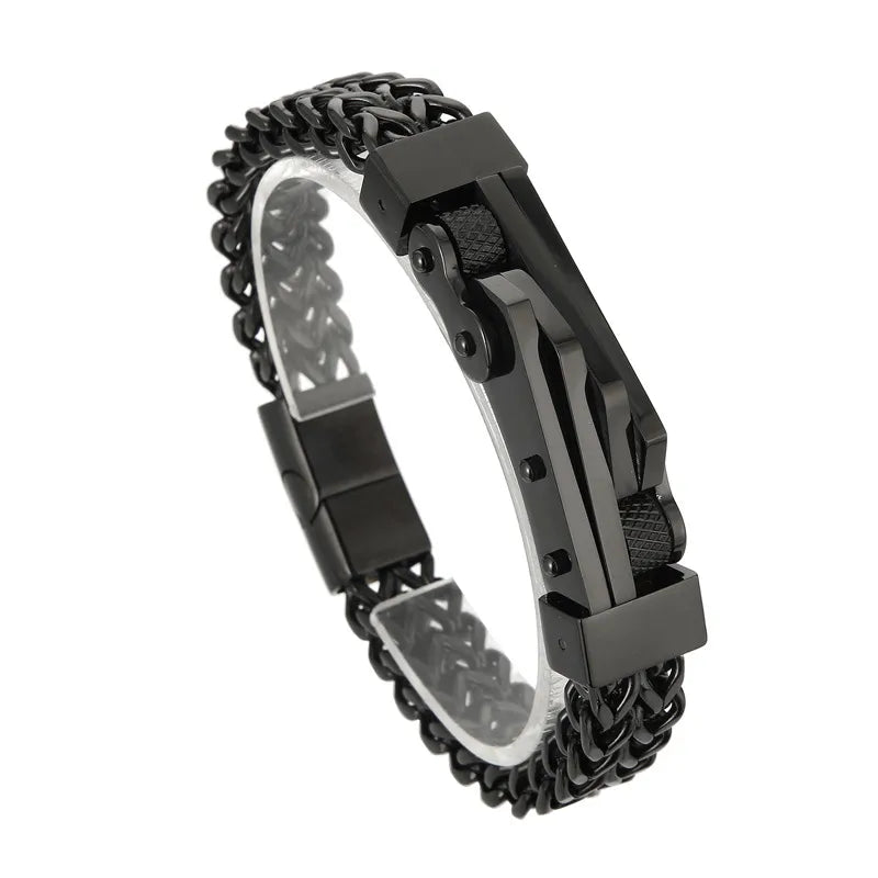 Hip-Hop Solid Color Stainless Steel Plating 18K Gold Plated Men's Bracelets