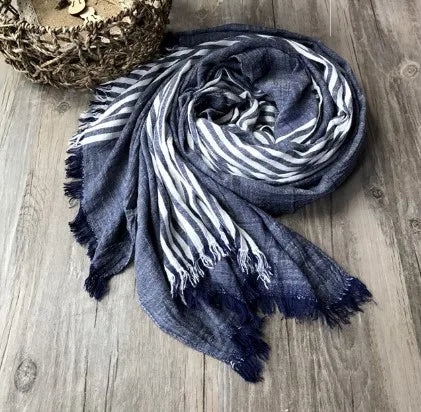 women's fashion stripe cotton tassel cotton linen scarves