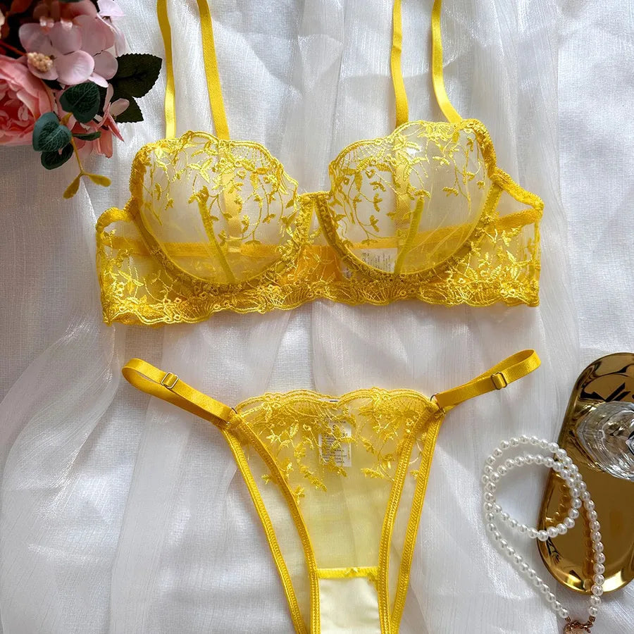 Women's Sexy Plant Sexy Lingerie Sets Home Honeymoon Sheer Bra Low Waist See-Through Sexy Lingerie