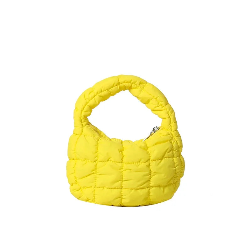 Pleated Plaid Cloud Bag Underarm Bag  New down Cotton Jacket Western Style Fashion Mini Handbag