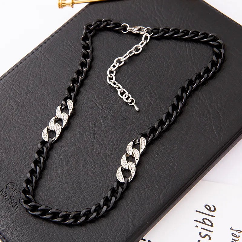 Classic Style Solid Color Titanium Steel Inlay Zircon Men's Choker Men Chain Necklaces