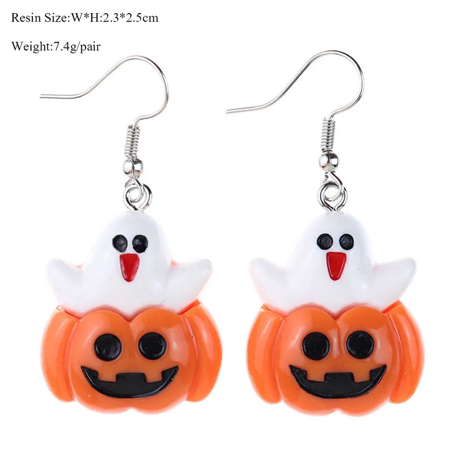 Halloween Series  Ear Rings Scary Funny Personality Skull Spider Ghost Pumpkin Resin Earrings Dangle