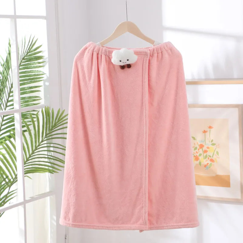 Bath skirt dry hair hat two-piece set can be worn and wrapped Women's tube top bath towel coral fleece cute cartoon doll bathrobe wholesale