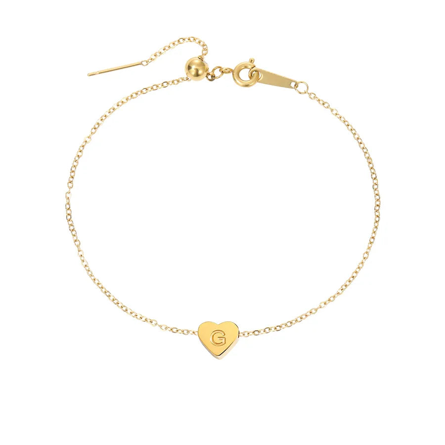 Wholesale Jewelry Beach Simple Style Commute Letter Heart Shape 304 Stainless Steel 14K Gold Plated Anklet