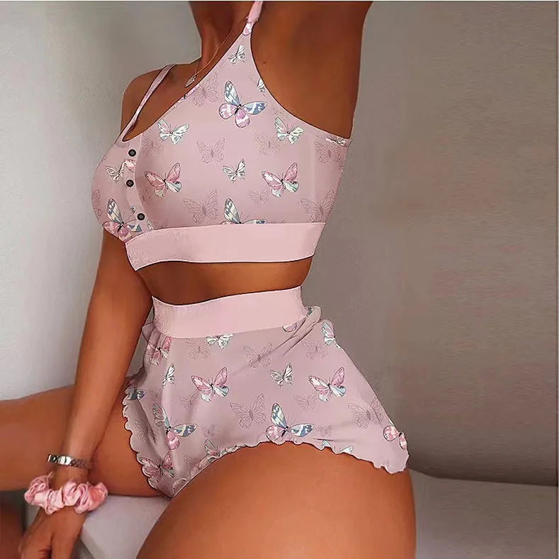 women's sweet heart shape polyester milk fiber printing shorts sets