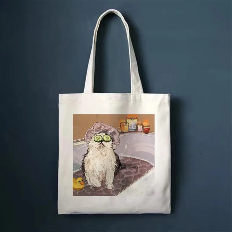 women's simple style cat shopping bags