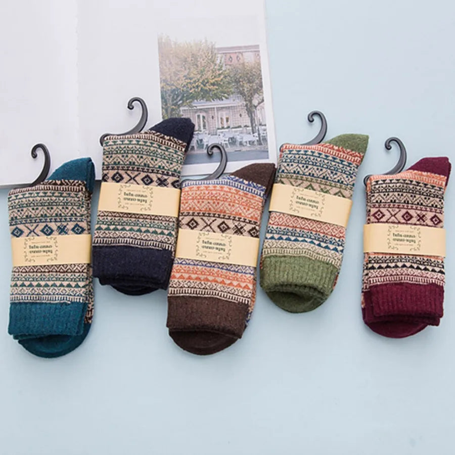 unisex japanese style geometric color block cotton wool crew socks a pair