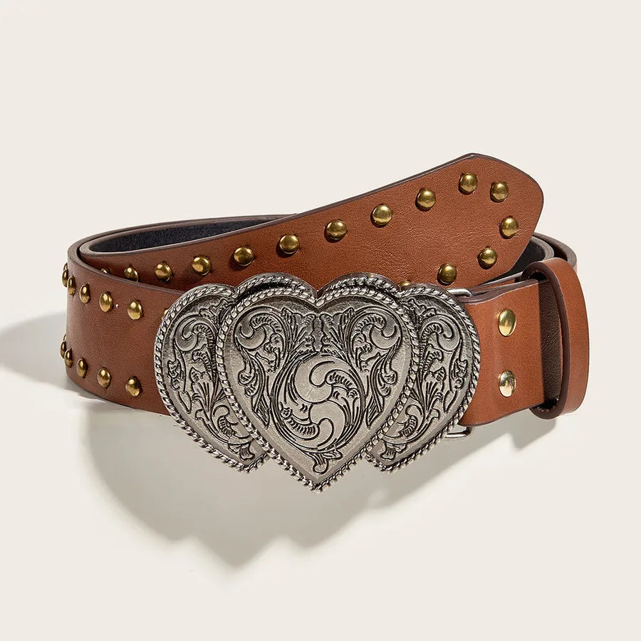Casual Heart Shape Pu Leather Iron Plating Women's Leather Belts