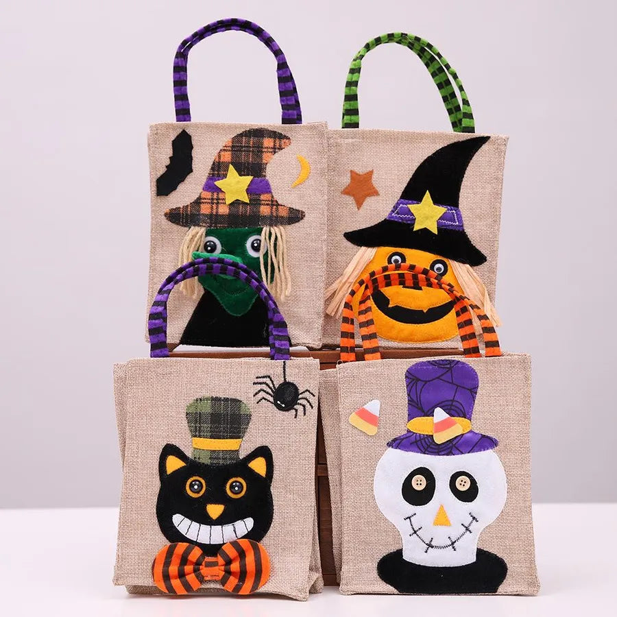halloween cartoon pumpkin witch gift bag burlap handbags