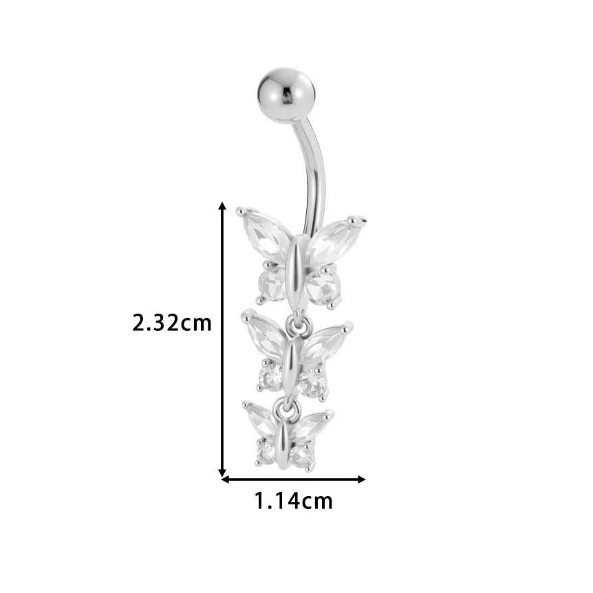 1 Piece Belly Rings IG Style Simple Style Classic Style Cross Flower Butterfly Copper Cross Flowers Butterfly Zircon Belly Rings
