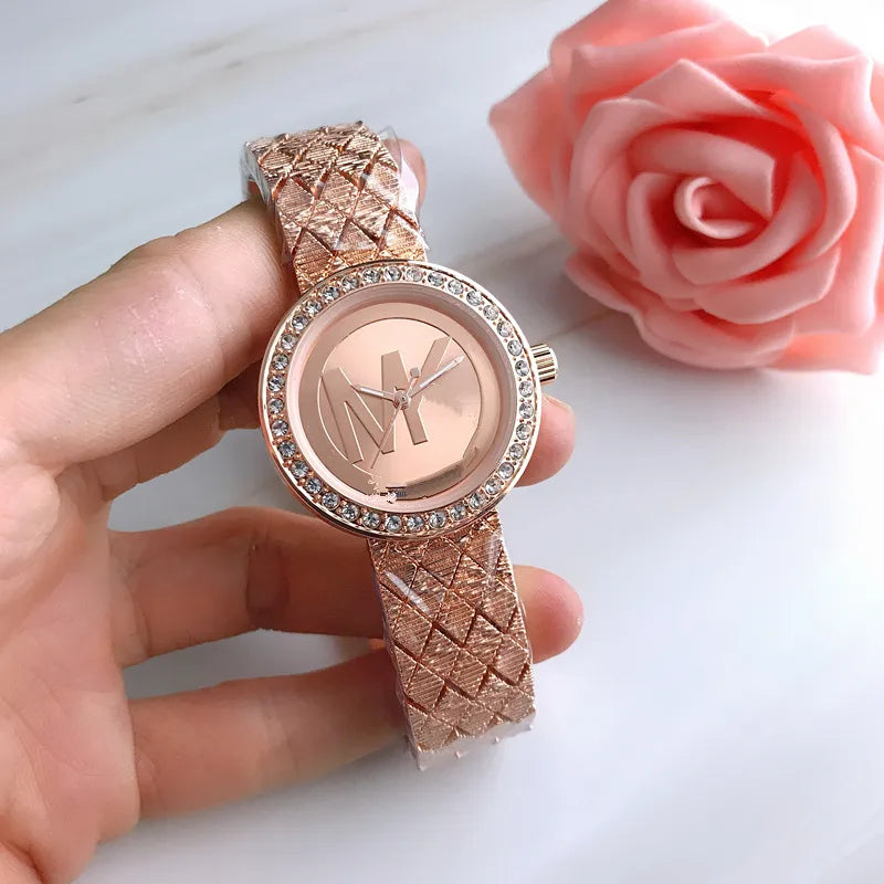 glam round plaid single folding buckle quartz women's watches