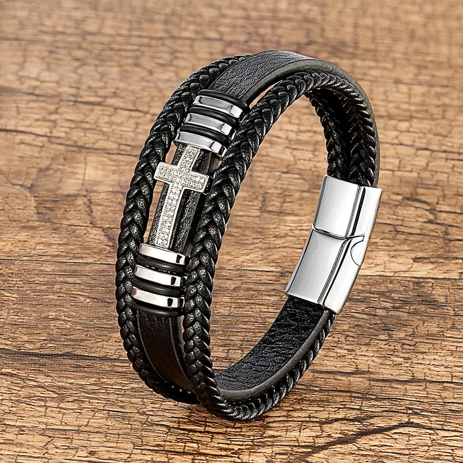 hip-hop retro cross metal plating inlay rhinestones men's bracelets