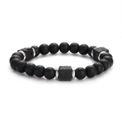 New Lava Cube Volcanic Stone Bracelet Men's Colorful Marble Glass Beads Retro Bracelet