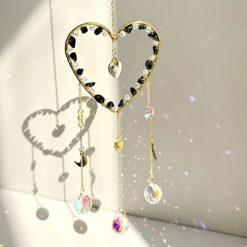 Elegant Romantic Heart Shape K9 Crystal Natural Crystal Iron Wind Chime Wall Art