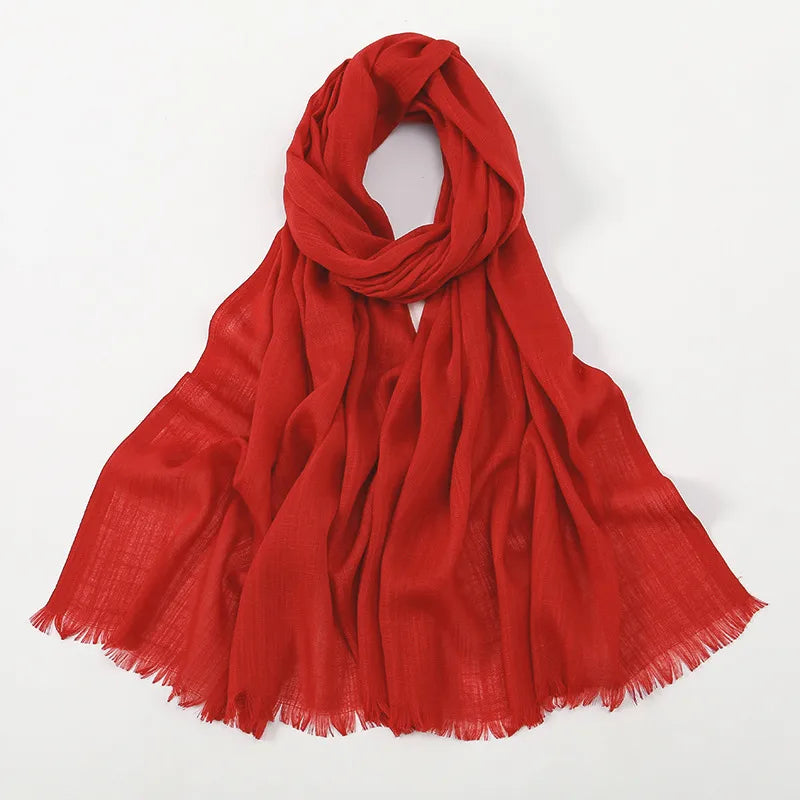 Unisex Simple Style Solid Color Slub Cotton Tassel Scarf