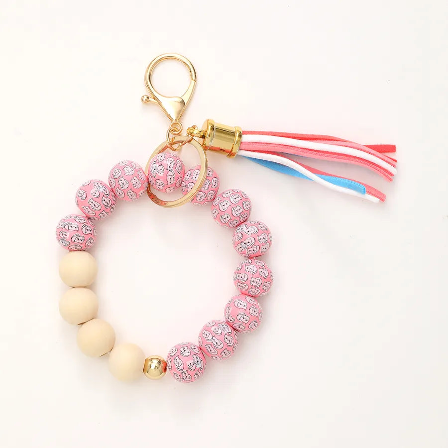 Casual Simple Style Round Wood Beaded Keychain