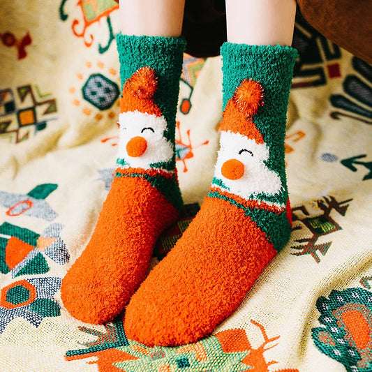 women's basic santa claus snowman polyester coral fleece ankle socks 1 set