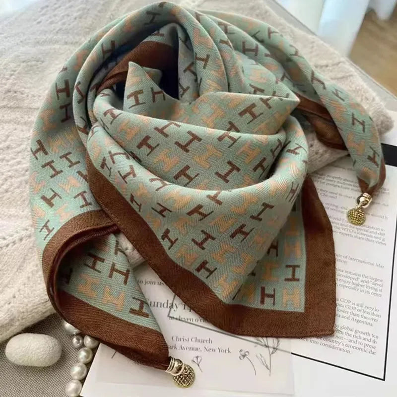 Women's Simple Style Color Block cotton and linen Silk Scarf