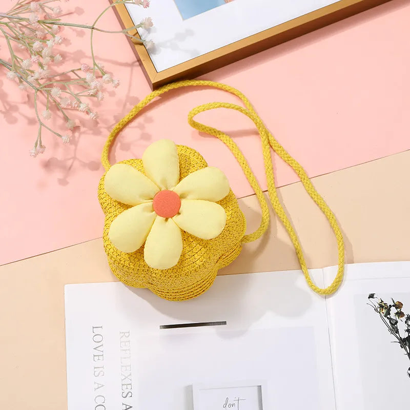 Children's Bag Women's Cute Woven Bag Seaside Vacation  Summer New Sunflower Grass Woven Bag Crossbody Small Bag