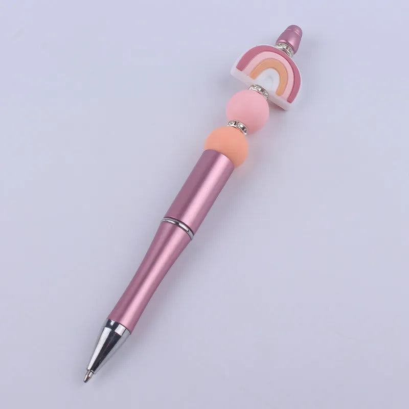 new beaded pen spot diy creative handmade rainbow silicone teether beads beaded pen color plastic writing pen