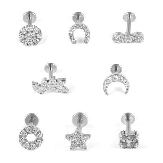 1 Piece Lip Rings Classic Style Solid Color 304 Stainless Steel 316 Stainless Steel  Polishing Inlay Zircon Lip Rings