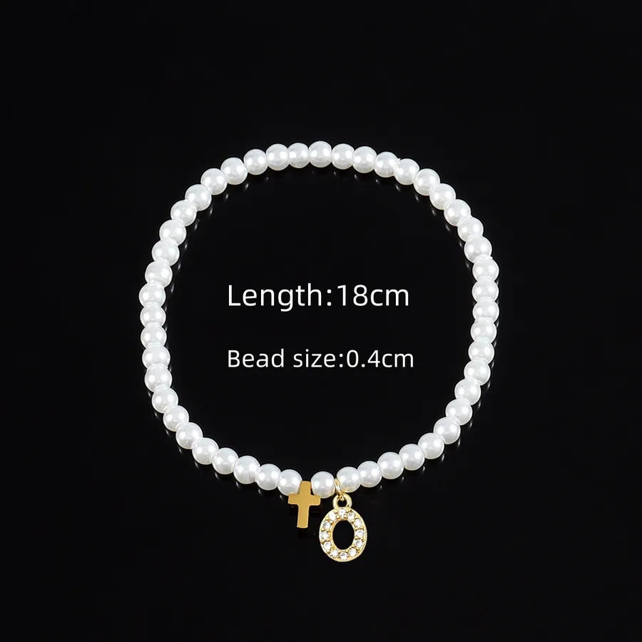 Elegant Vintage Style Classic Style Cross Letter 304 Stainless Steel Artificial Pearl Copper Beaded Chain Beaded Bracelets Wholesale