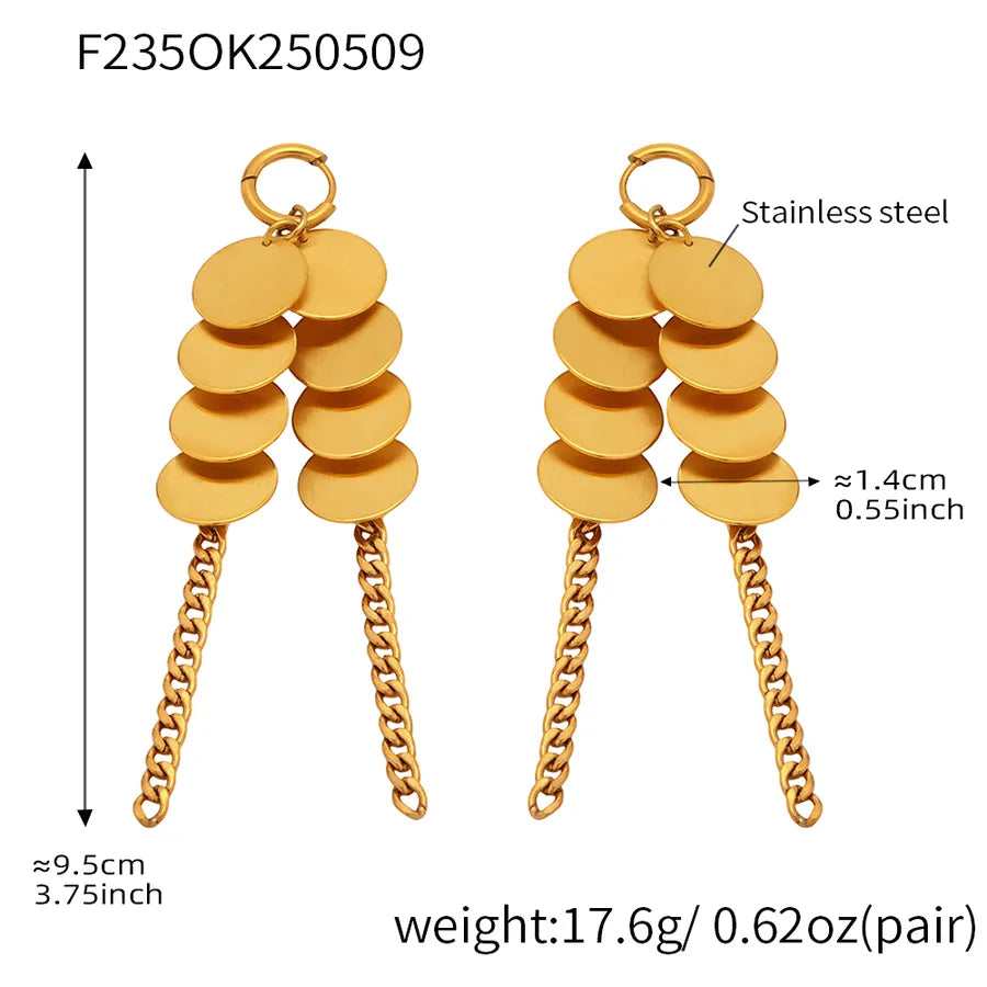 Exaggerated Tropical British Style Geometric Tassel Plating 304 Stainless Steel 18K Gold Plated Earrings