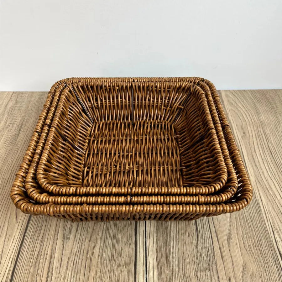 Simple Style Solid Color Imitation Rattan Storage Basket