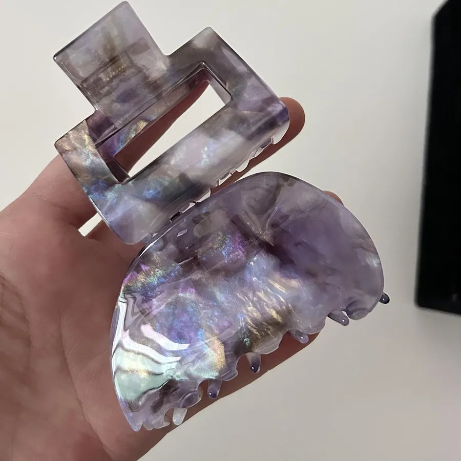Elegant New Style Purple Cross Hair Clip Half Round Square Fish Tail Hair Clip Women's Fashion Accessory Resin Starry Night Dreamy