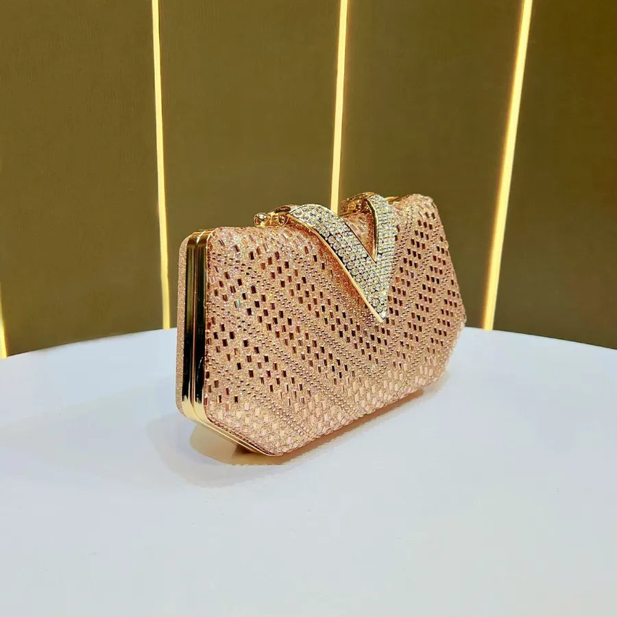 Elegant Diamond Embellished Evening Bag Women's Clutch Chain Crossbody Flag Dress Bag Handbag Single Shoulder Party Purse