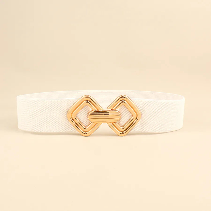 fashion geometric pu leather alloy metal button women's leather belts
