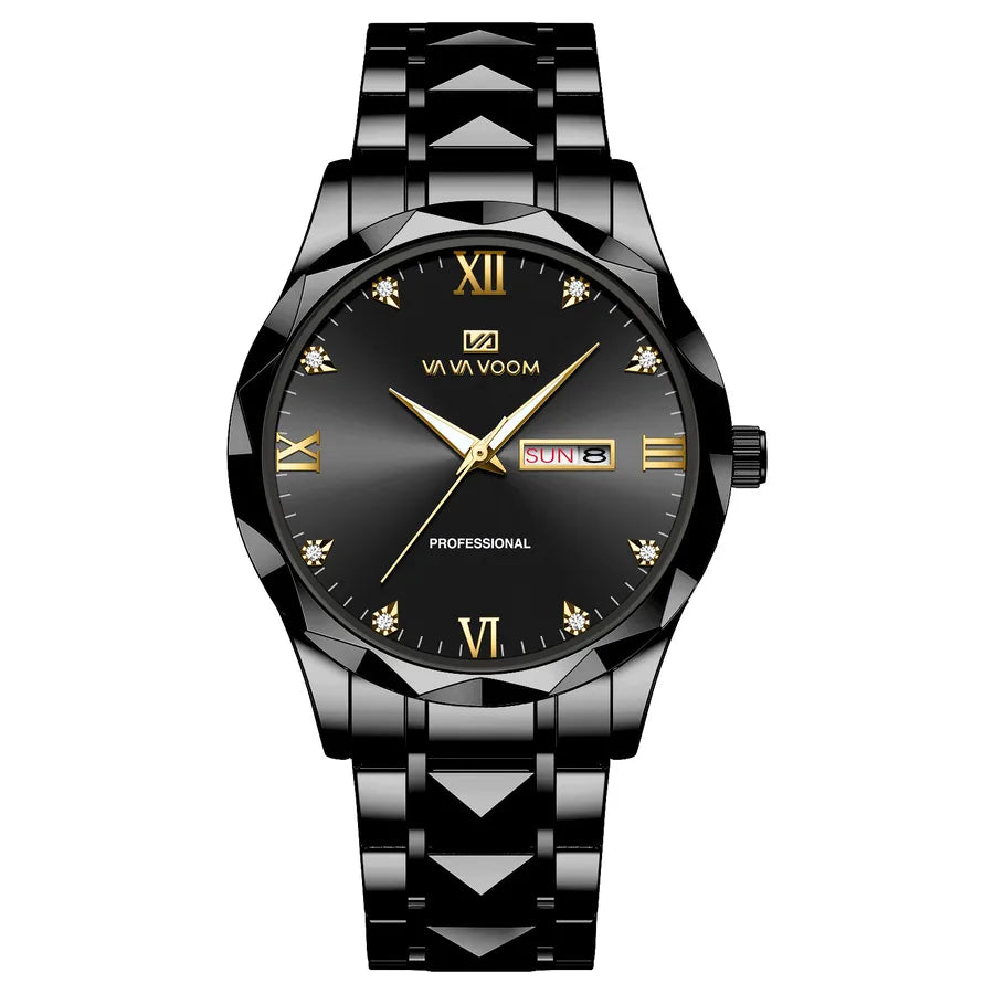 Diamond stainless steel watch with men's  business simple calendar quartz waterproof watch  one-piece delivery