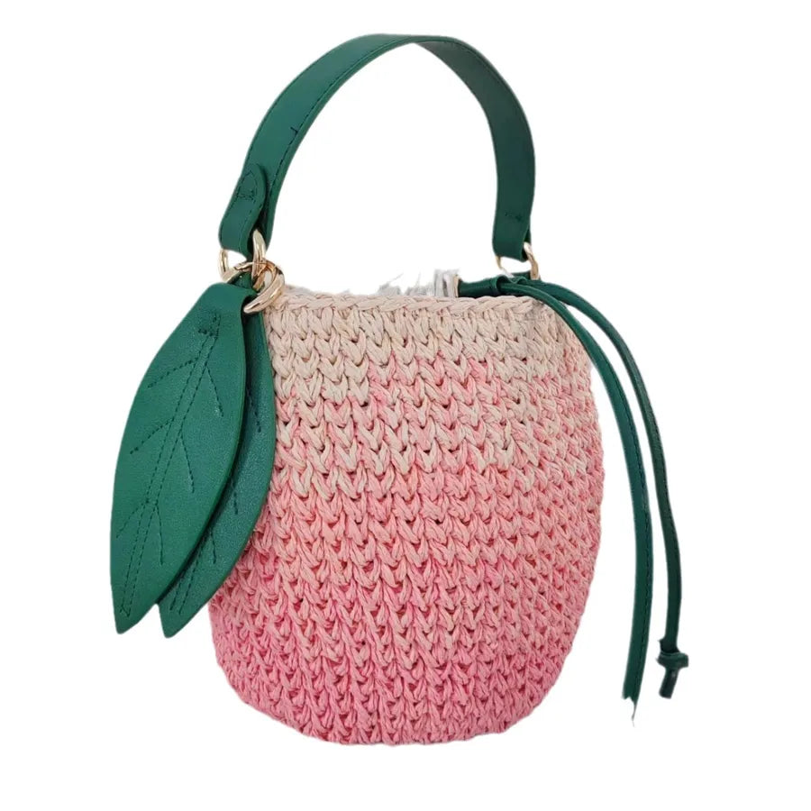 Women's Paper Color Block Fruit Vacation Beach Streetwear Weave Bucket String Straw Bag