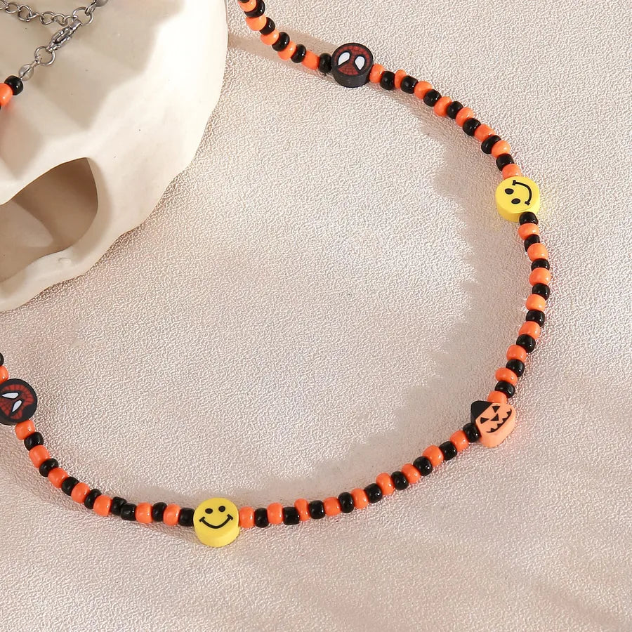 Gothic Halloween Pumpkin Smiley Pendant Necklace Bracelet Set Dark Style Resin Jewelry For Men And Women