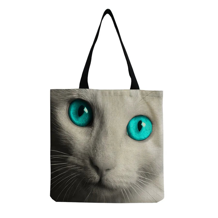 women's all seasons linen cat simple style square open canvas bag